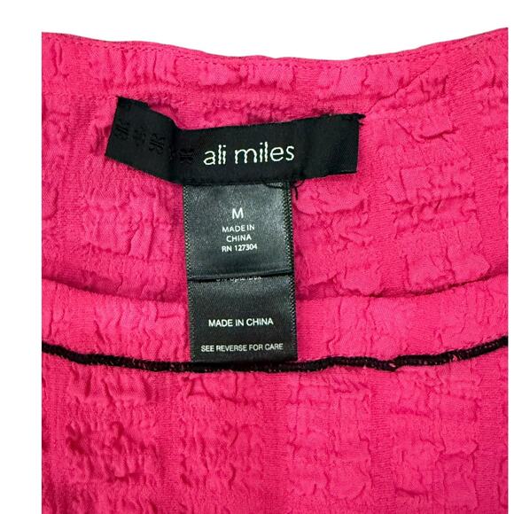 Ali Miles Blouse Women Medium Stretch Crinkle Gauze Hot Pink Artsy Flowy Fun Top - Picture 9 of 10